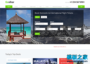 简洁大气旅游机票在线预订门户模板