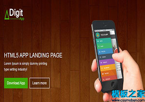 Digit Mobile棕色木板背景app應用著陸頁網站模板