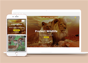 全屏绿色野生动物园企业单页网站模板