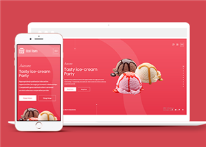 红色全屏响应式冰淇淋蛋糕店铺网站静态模板