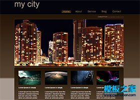深色暗沉城市夜景展示CSS模板