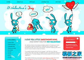 淡藍色可愛卡通兔禮品企業網站模板