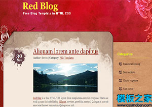 red blog红色博客主题多页多级注释双列布局网站模板