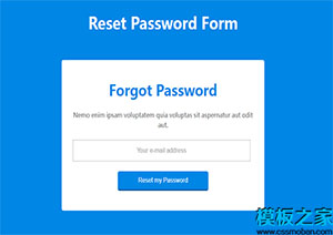 reset password form蓝色背景重置密码表格网站模板
