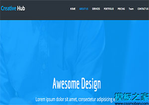 蓝色creative hub干净高度质量标准自定义网站模板
