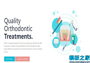 簡約藍色整潔牙齒保健響應式web網站模板