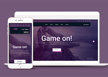紫色高端游戏资讯杂志类公司自举网站模板