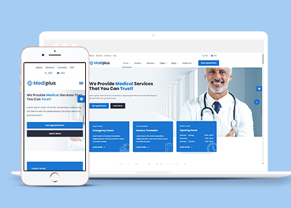 蓝色清爽布局医疗机构在线预约网站模板