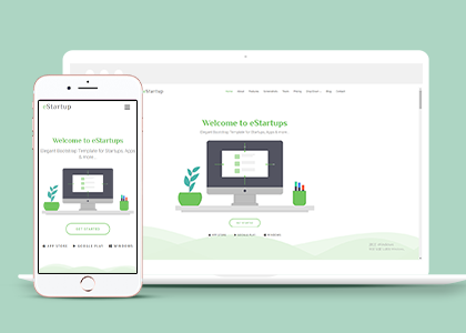 淡綠色UI移動應用設計公司響應式網站模板