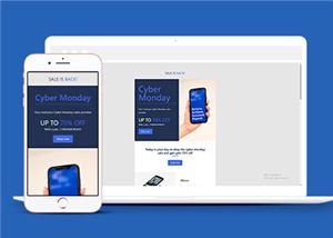 藍色自適應手機銷售折扣商城首頁網站html模板