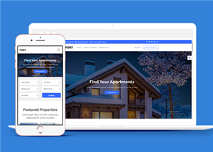 蓝色响应式房地产销售公寓租赁网站静态模板